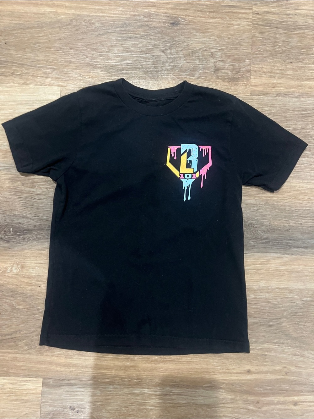 Black Kids Short-Sleeve Tee with Colorful Drip Chest Logo